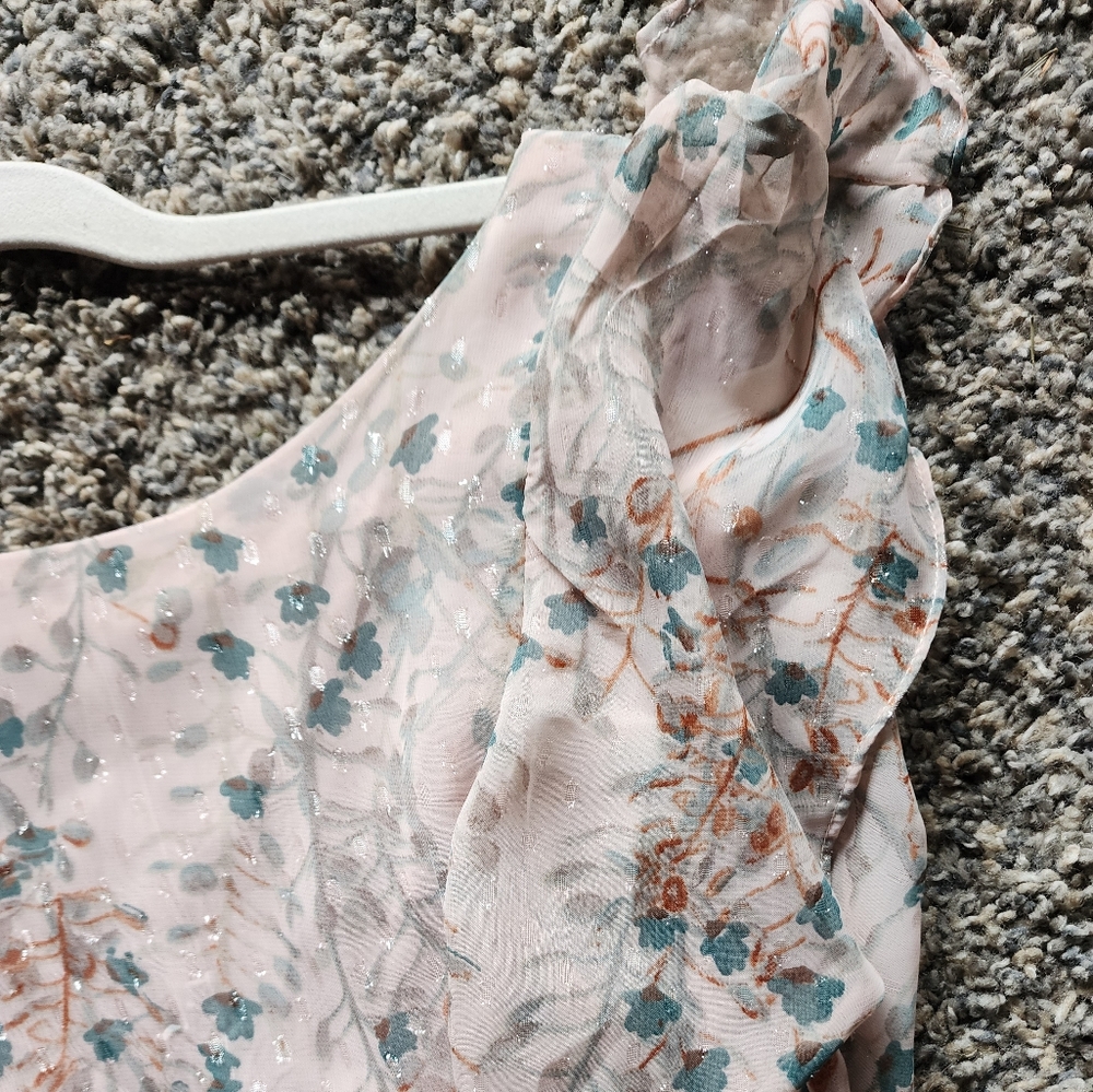 🎉 Chelsea & Violet Metallic Floral Ruffle Dress XS - Picture 5 of 12
